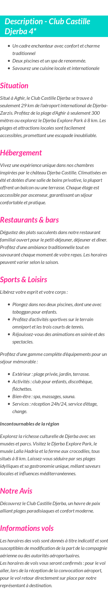 Détails du séjour