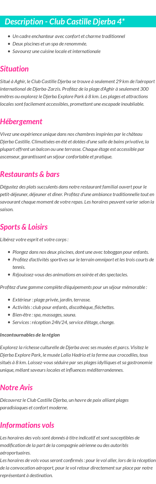 Détails du séjour