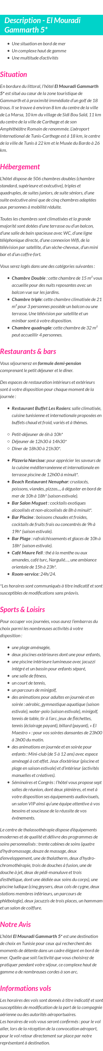 Détails du séjour