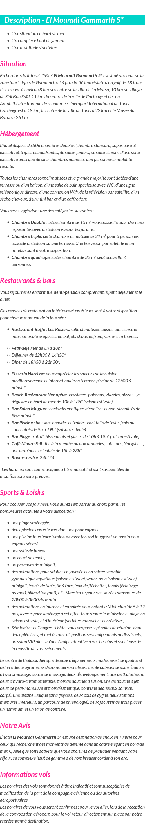Détails du séjour