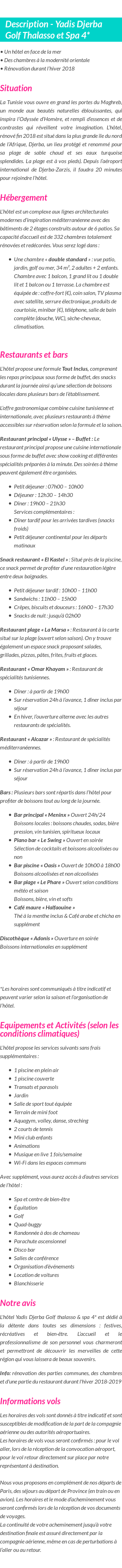 Détails du séjour
