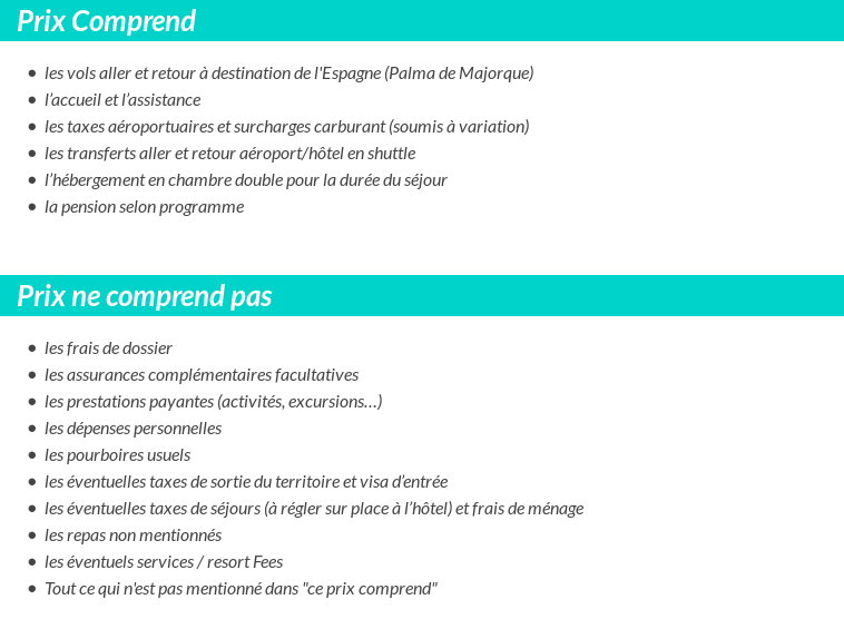 Conditions tarifaires
