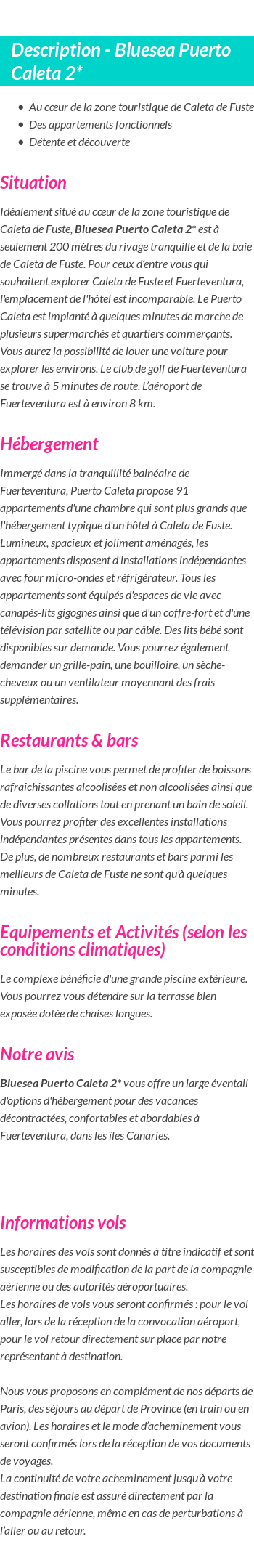 Détails du séjour