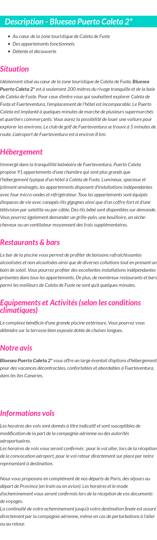 Détails du séjour