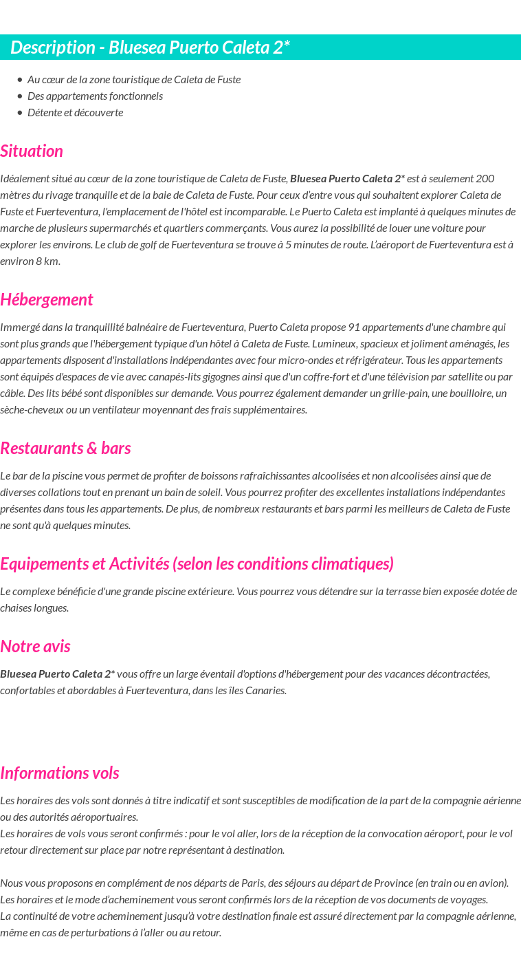 Détails du séjour