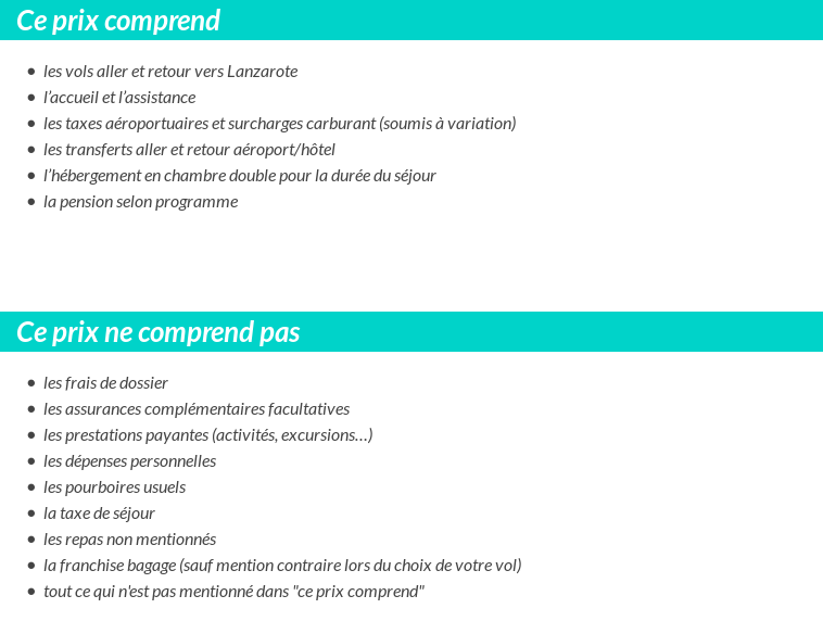 Conditions tarifaires