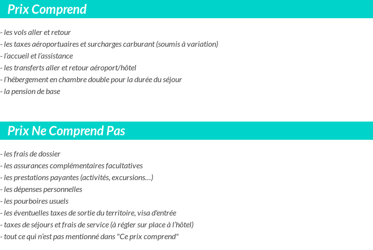 Conditions tarifaires
