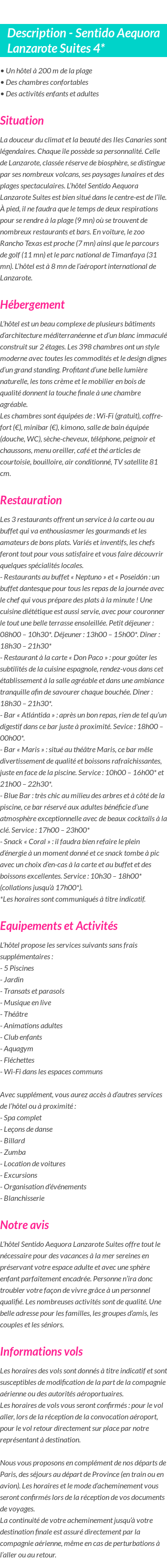 Détails du séjour