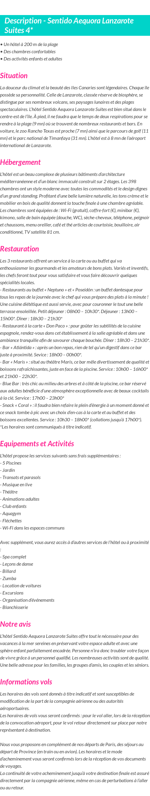 Détails du séjour