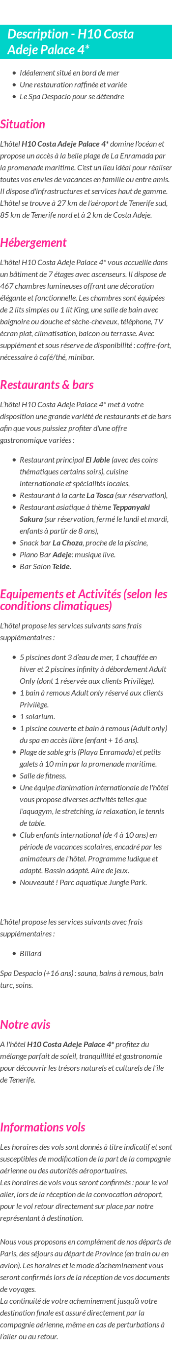 Détails du séjour