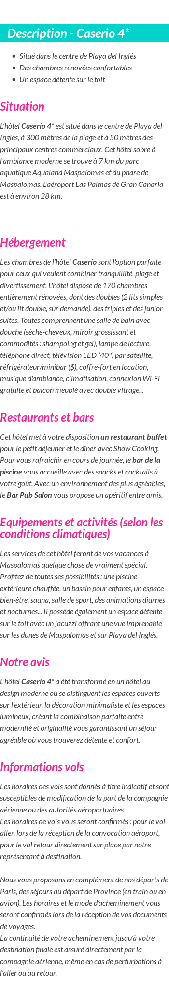 Détails du séjour