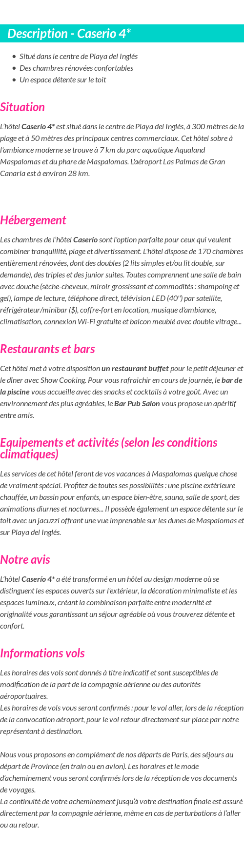 Détails du séjour