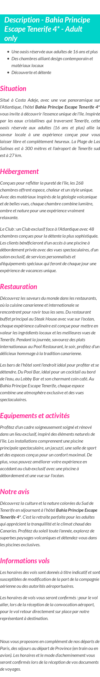 Détails du séjour