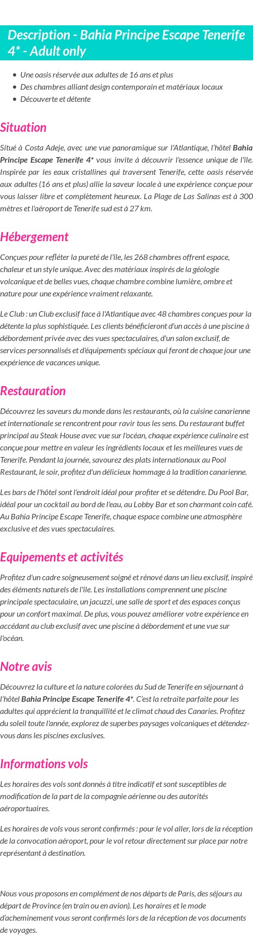 Détails du séjour