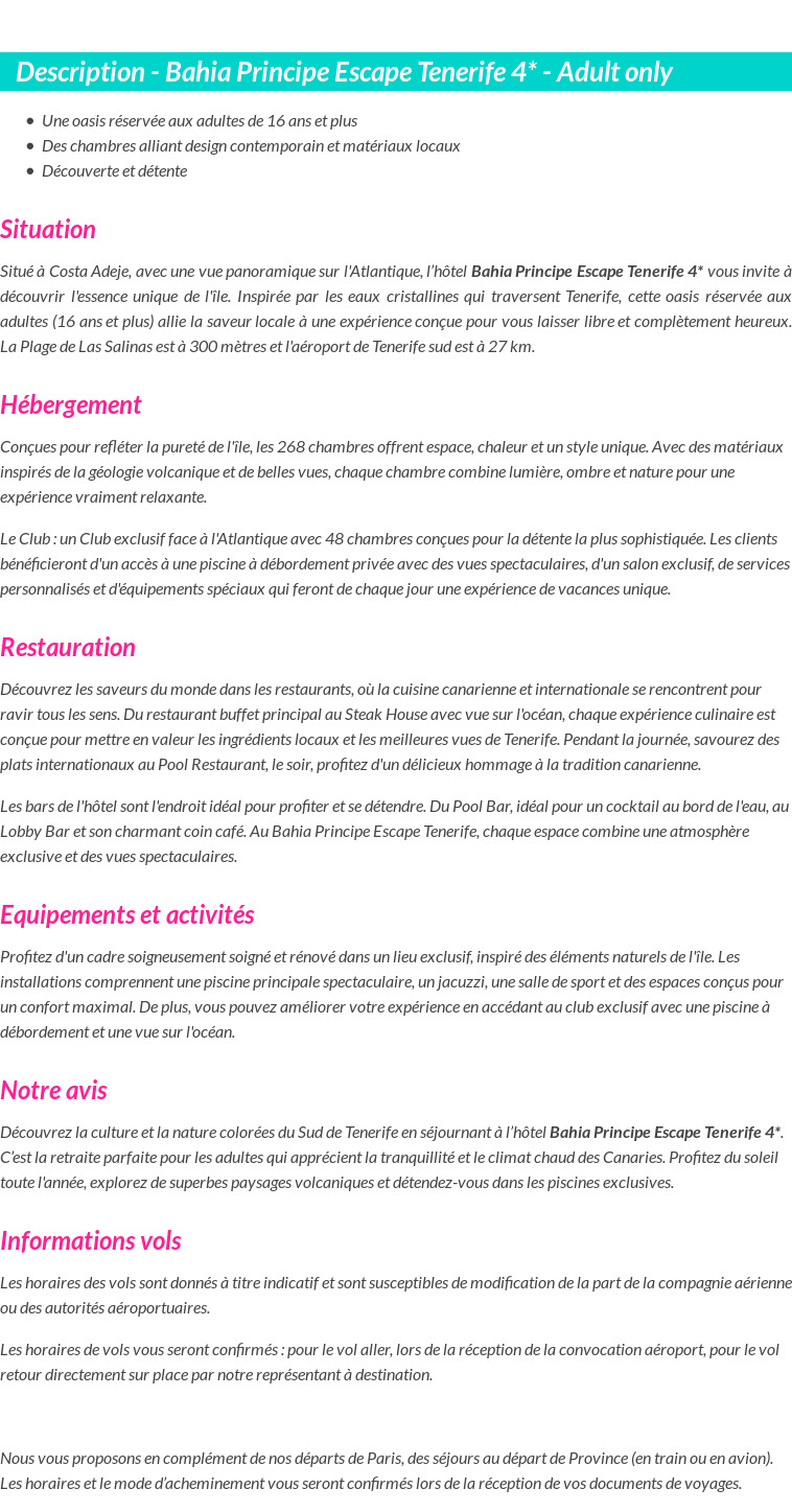Détails du séjour