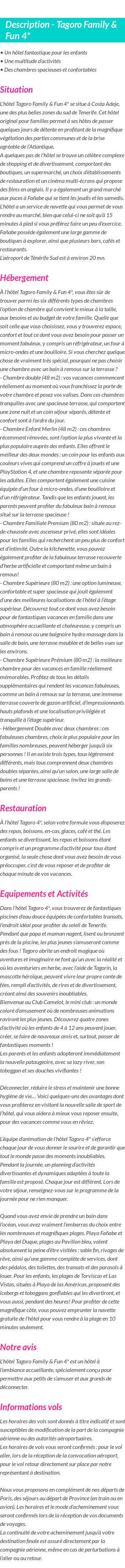 Détails du séjour