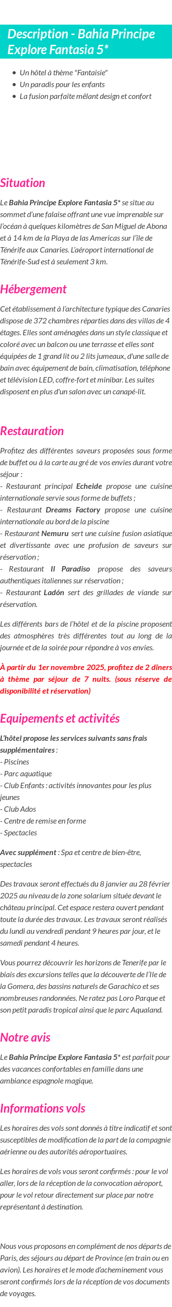 Détails du séjour