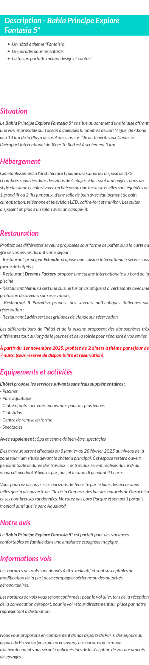 Détails du séjour