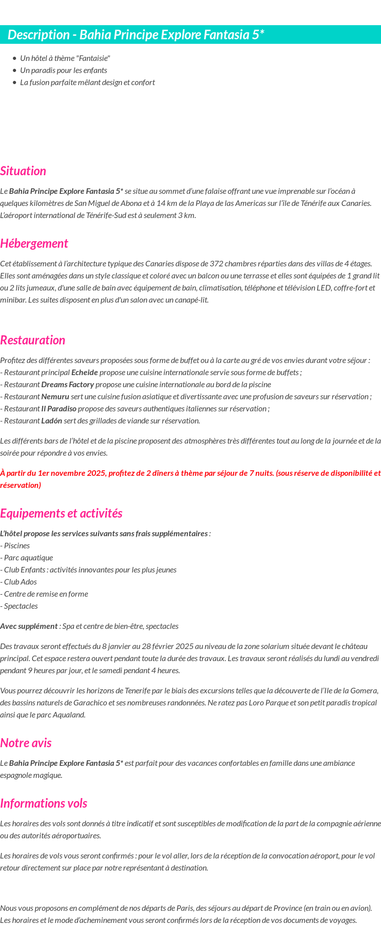 Détails du séjour
