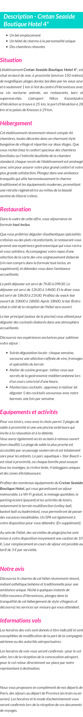 Détails du séjour