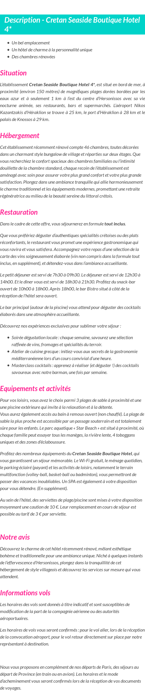 Détails du séjour