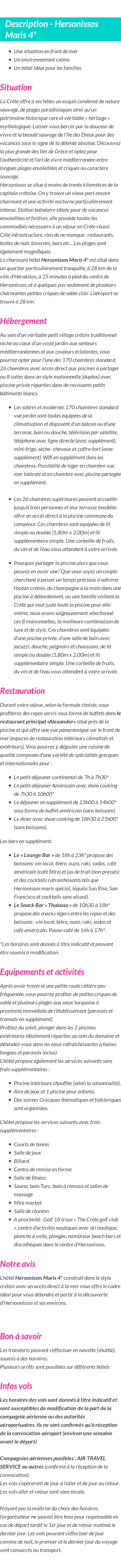 Détails du séjour