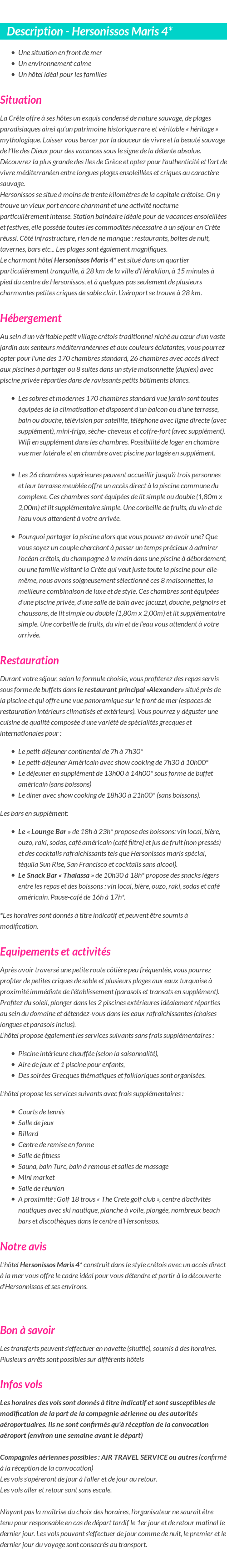 Détails du séjour