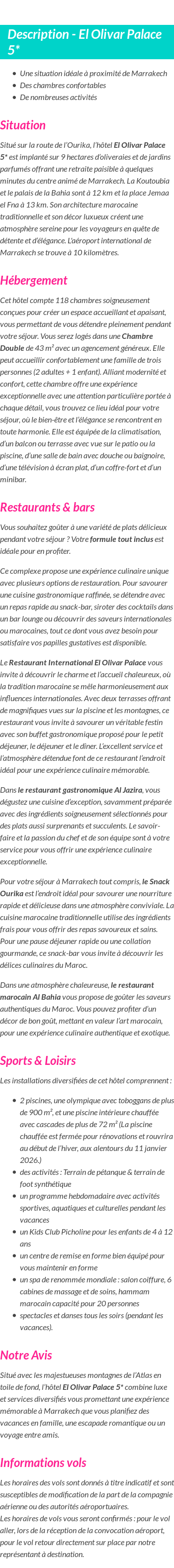 Détails du séjour