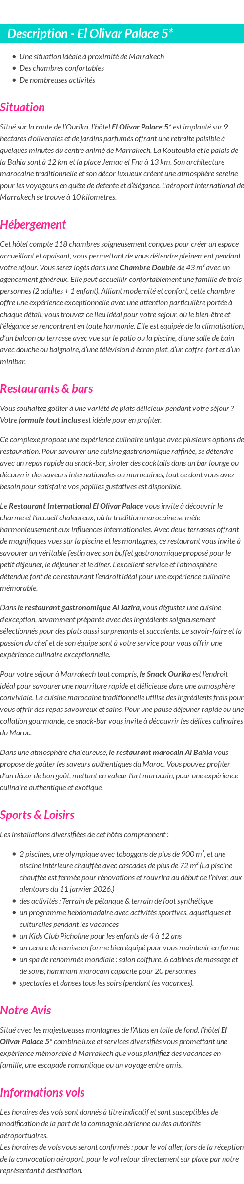 Détails du séjour