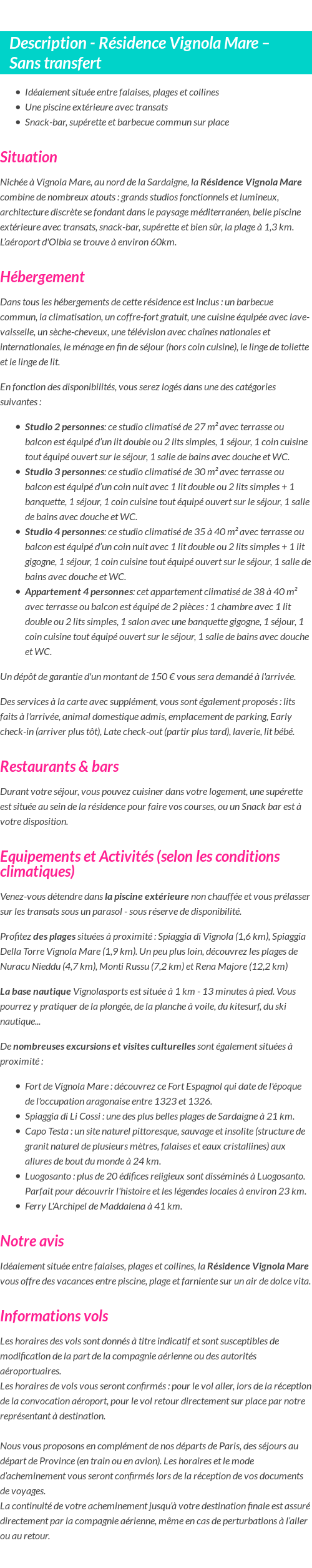 Détails du séjour
