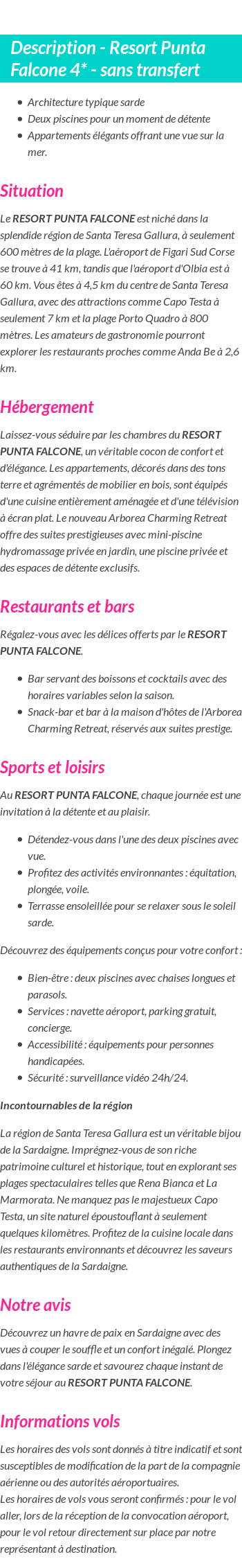 Détails du séjour