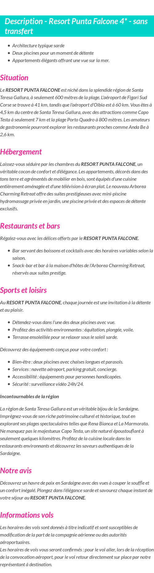 Détails du séjour