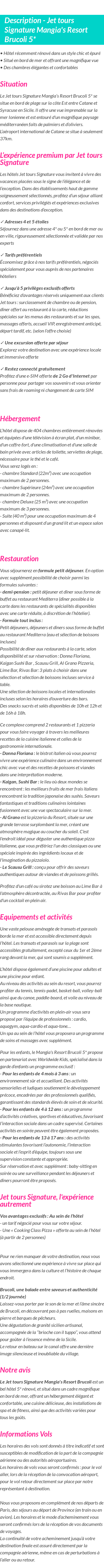 Détails du séjour
