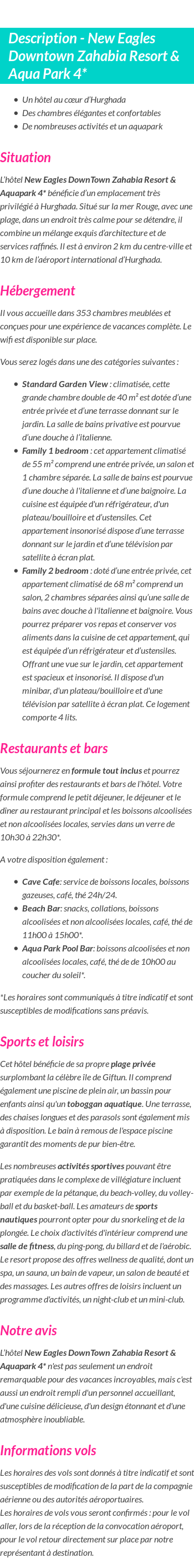 Détails du séjour