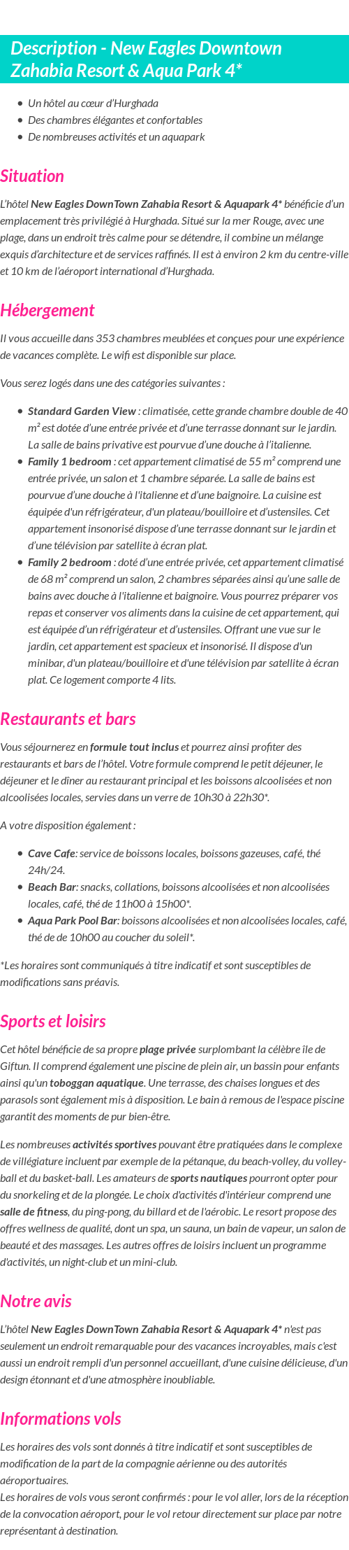 Détails du séjour
