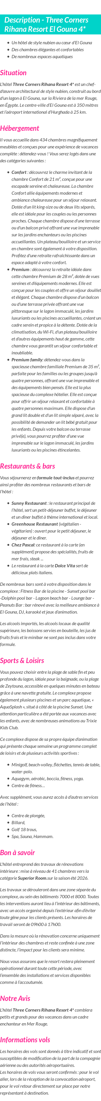 Détails du séjour