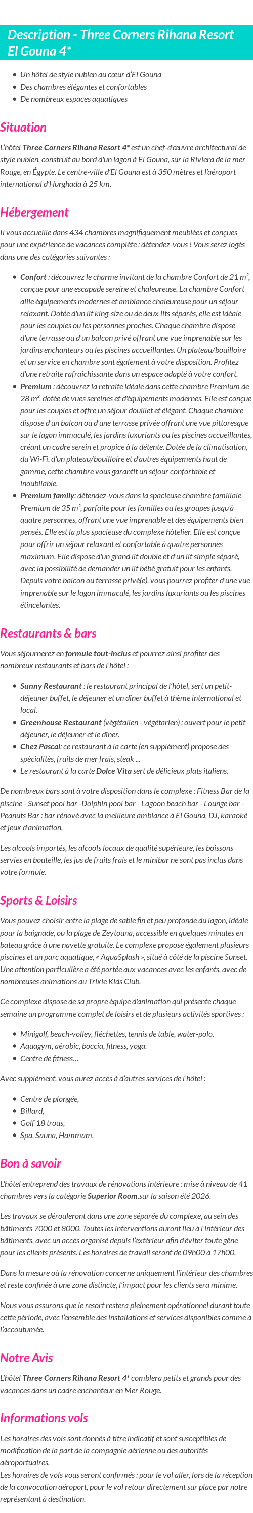 Détails du séjour