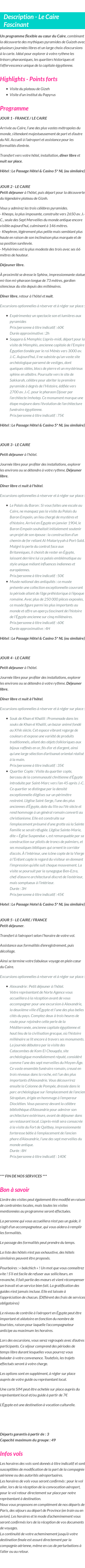 Détails du séjour