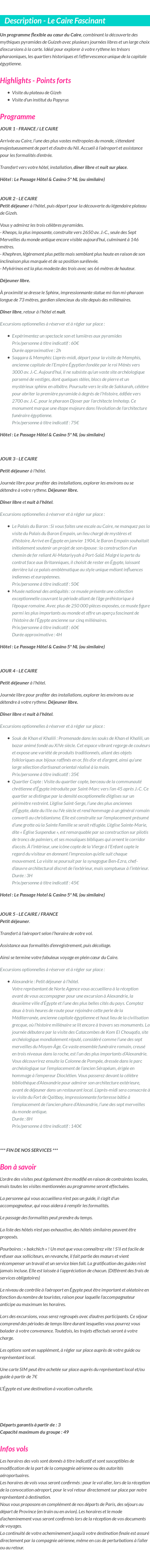 Détails du séjour