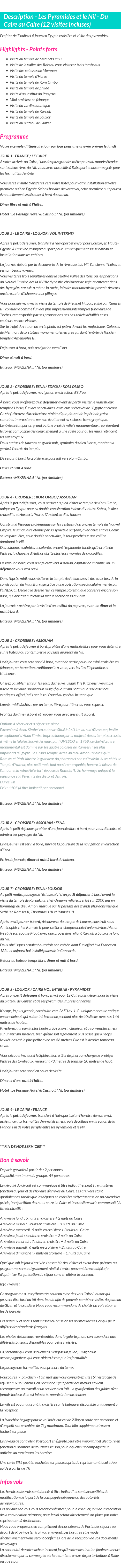 Détails du séjour