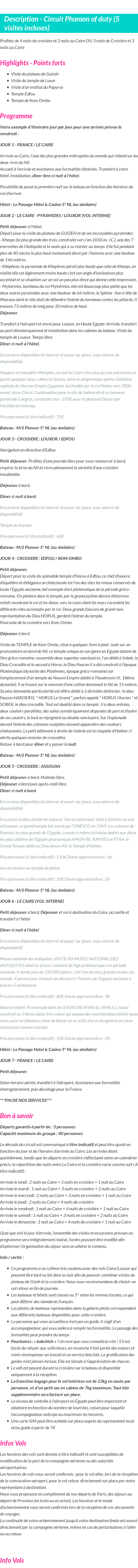 Détails du séjour