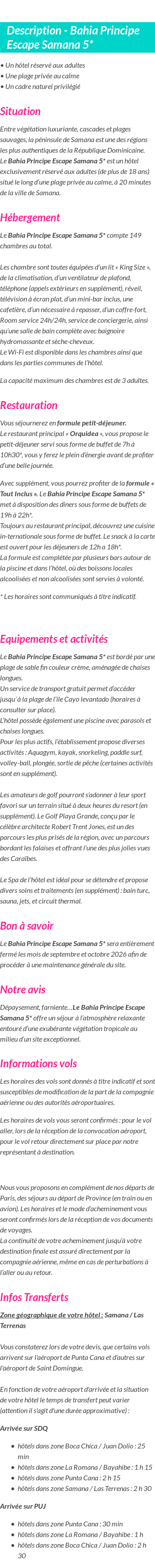 Détails du séjour