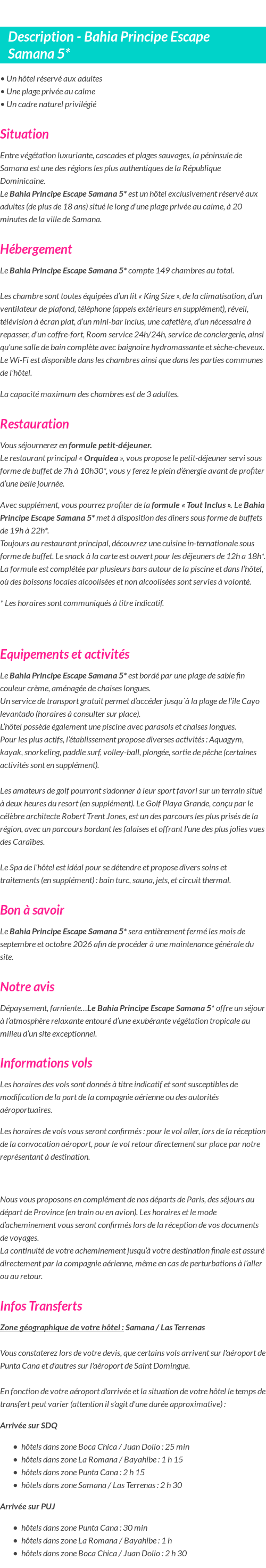 Détails du séjour