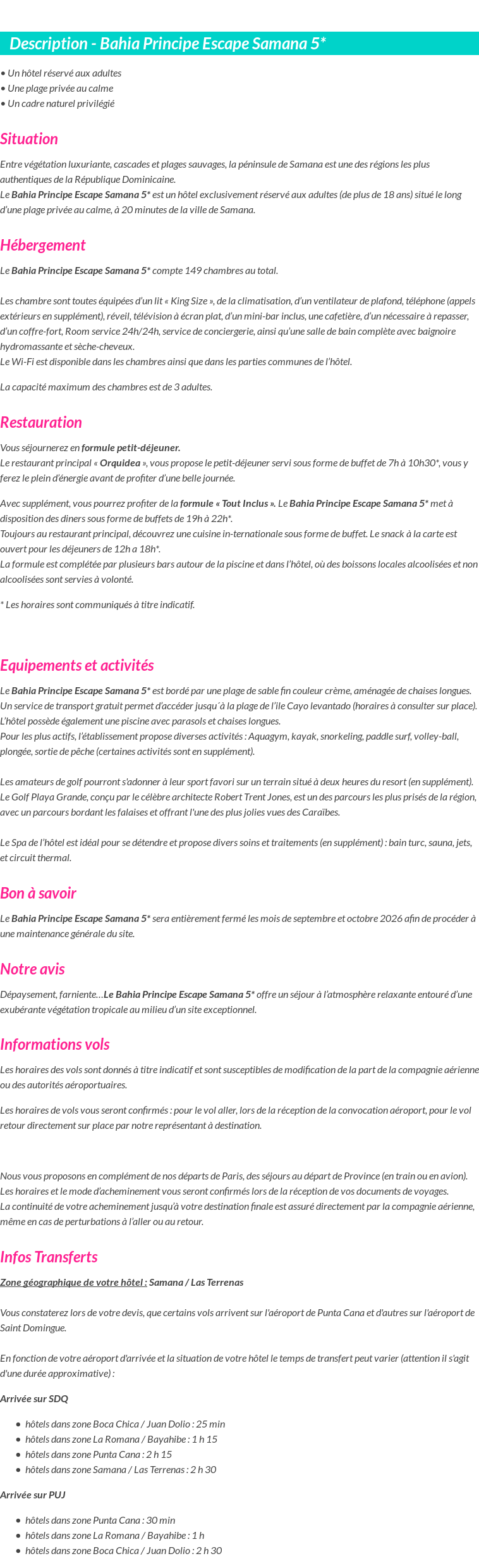 Détails du séjour