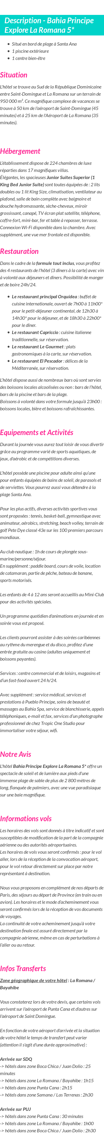 Détails du séjour