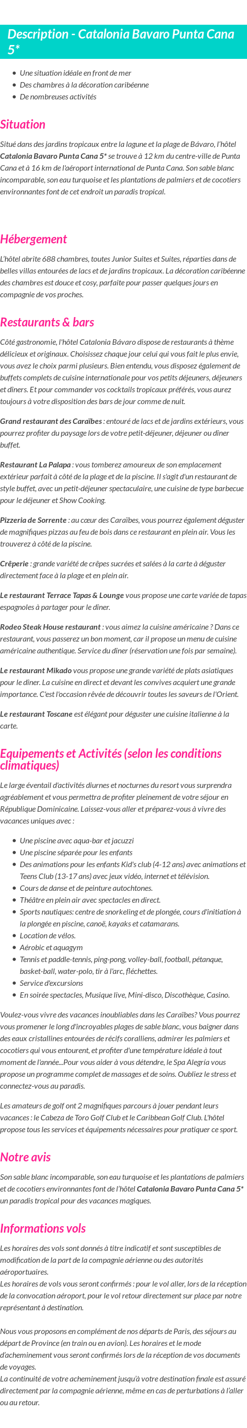 Détails du séjour