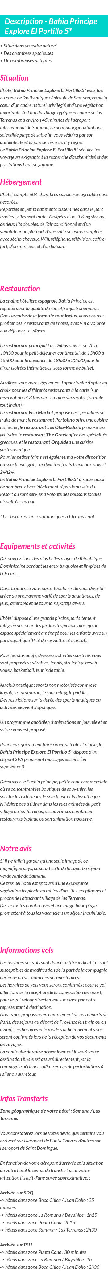 Détails du séjour