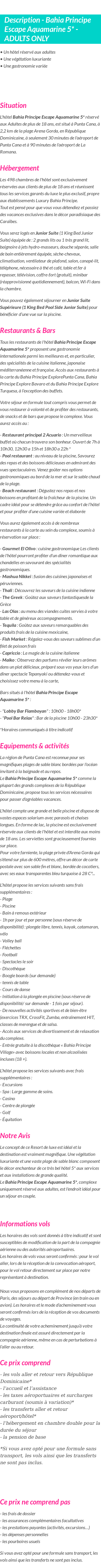 Détails du séjour