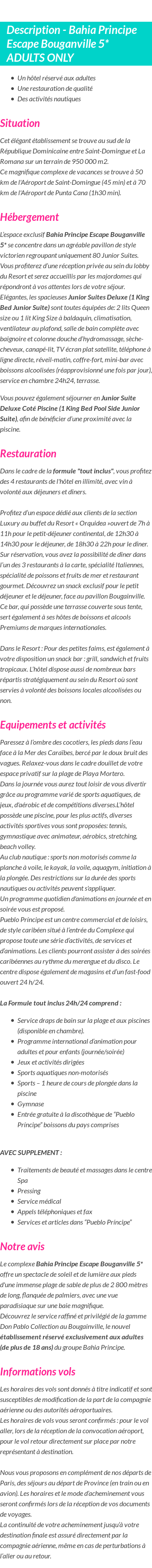 Détails du séjour