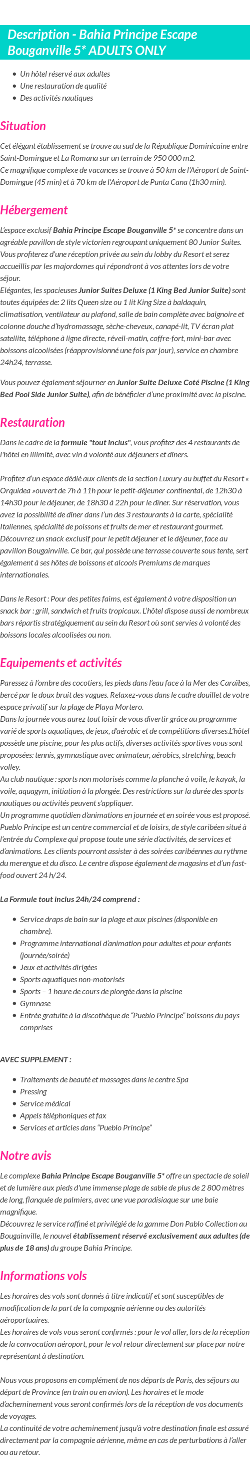 Détails du séjour